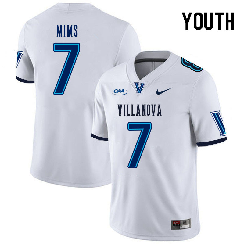 Youth #7 Tyrell Mims Villanova Wildcats College Football Jerseys Stitched Sale-White - Click Image to Close